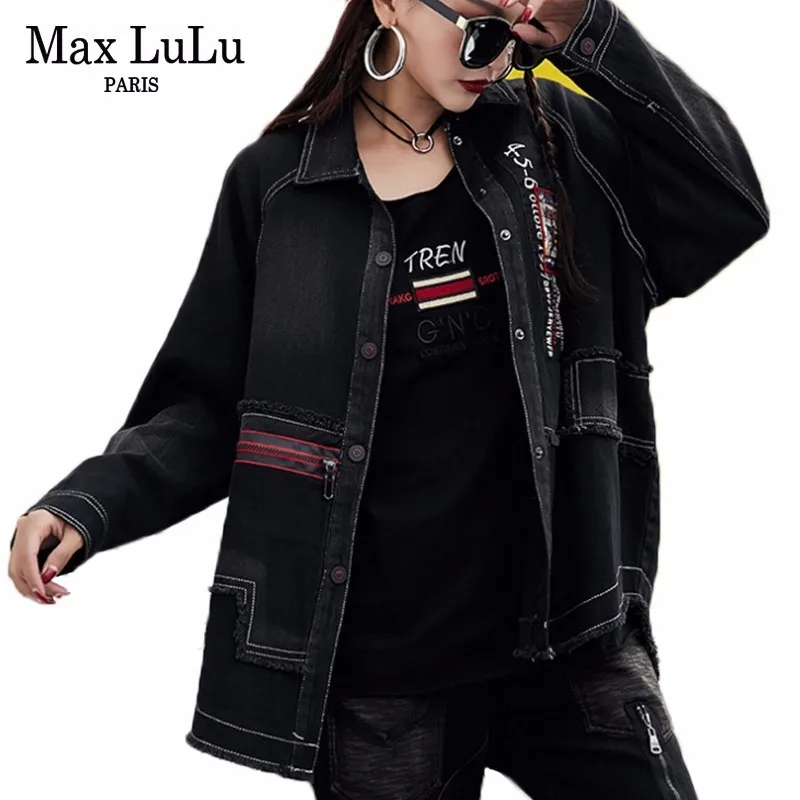 

Max LuLu 2019 Luxury Korean Style Ladies Punk Streetwear Womens Black Denim Jacket Chaquetas Mujer Female Printed Coat Plus Size