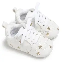 Мягкая нескользящая обувь из искусственной кожи с рисунком в виде звезд; однотонная обувь для ползунков для маленьких девочек; мягкий