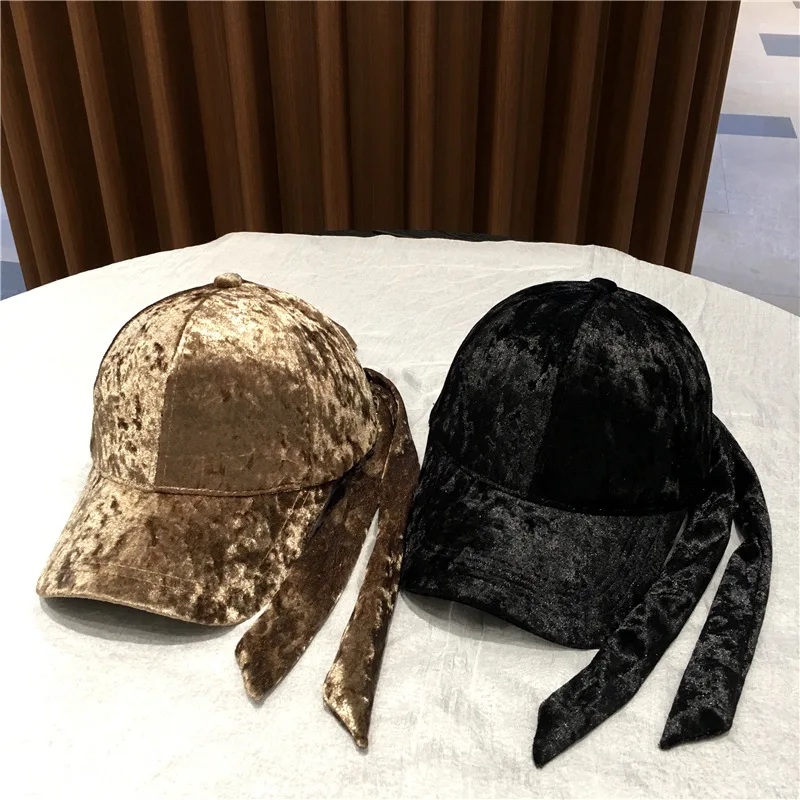 

Trendy Hot Sale Velour Fluorescent Baseball Cap Women Autumn Winter Fashion Long Streamers Korean Streetwear Lovers Hip Hop Caps