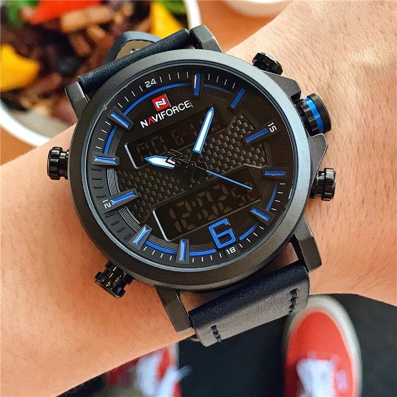 Лидирующий бренд NAVIFORCE мужские спортивные часы кварцевые Светодиодные цифровые