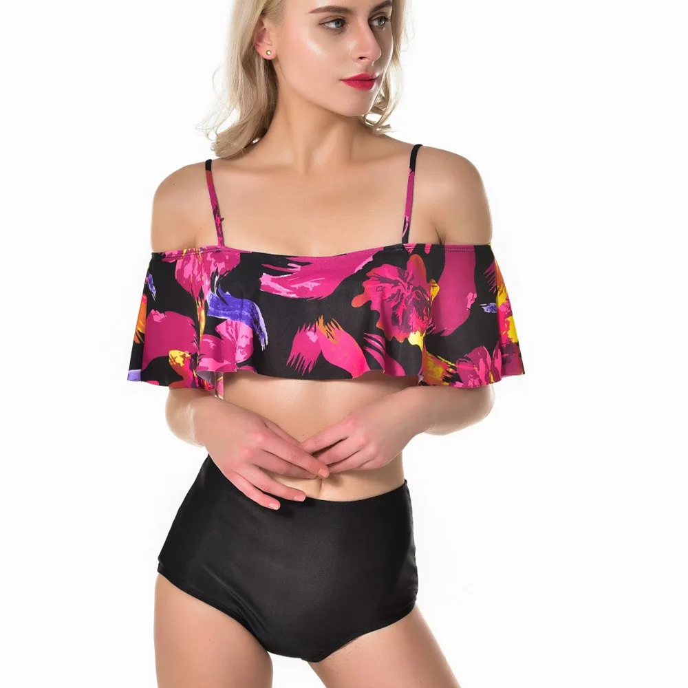 

New Floral Print Women's Swimsuits Two Pieces Padded Push Up Swimwear High Waist Sexy Bikini Set Beach XL brazilian Bathing Suit