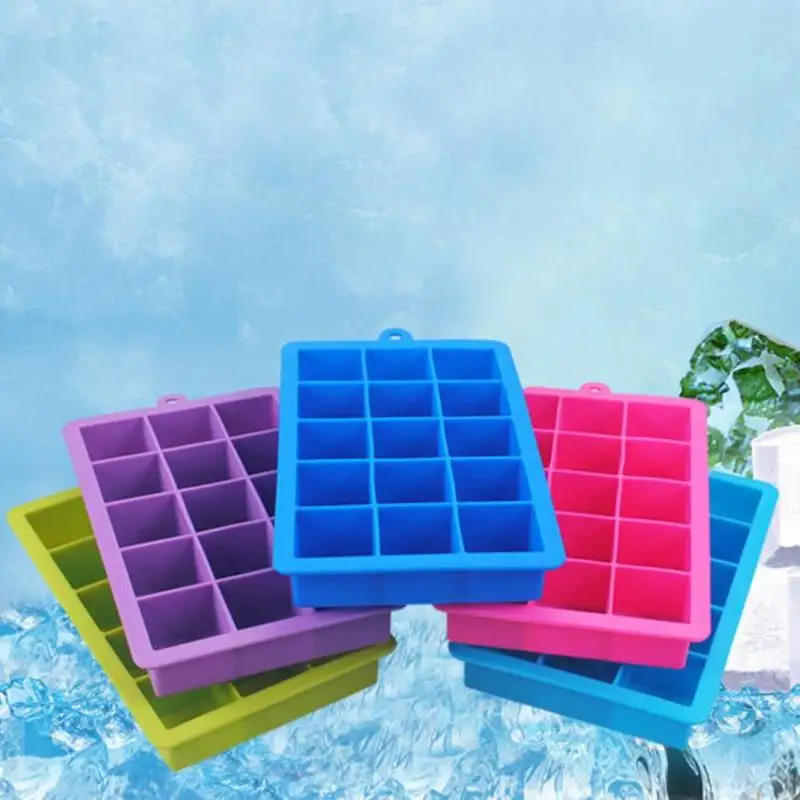 

15 Grids Silicone Square Shape Form Ice Cube Mold Tray Fruit Popsicle Ice Cream Maker for Wine Kitchen Bar Drinking Accessories