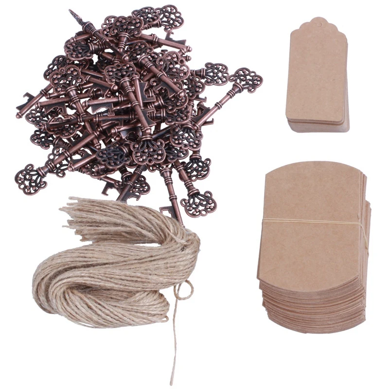 

50 Sets Craft Candy Box with Key Bottle Opener Tag Card Paper Box for Wedding Favors Party Gifts Event Party Supplies