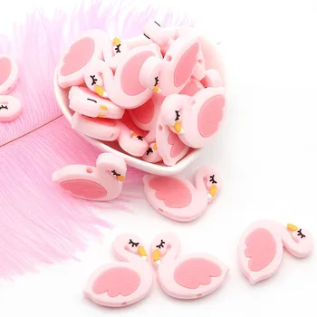 

5Pcs Silicone Beads Pink Swan Flamingo Shape Making Baby Teething Necklace Accessories Nursing Toy Baby Silicone Teether