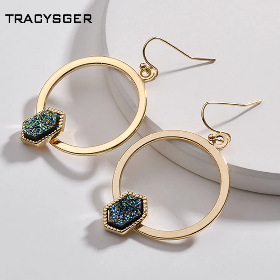 AX-ER30510/TRACYSGER/круглые пятиугольные геометрические серьги из смолы | Украшения и