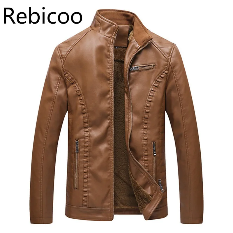 

Plus Size 6XL Mens Winter Leather Jackets Thick Fleece Motor Leather Jackets Male Fashion Warm Leather Coat Rebicoo 1166