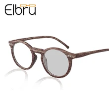 Elbru имитация дерева узор солнце фотохромные очки для чтения женщин и мужчин круглые пресбиопические очки Wth Diopter унисекс