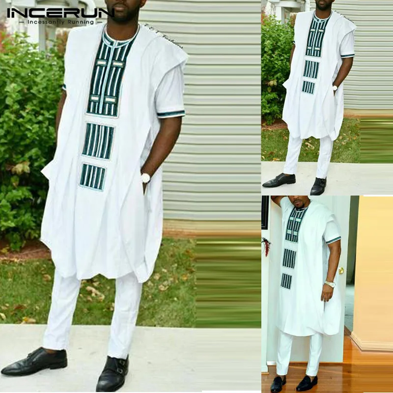 

INCERUN 2019 Mens African Shirts Dashiki Crew Neck Printed Short Sleeve Vintage Men Shirts Loose Long Tops Men African Clothes