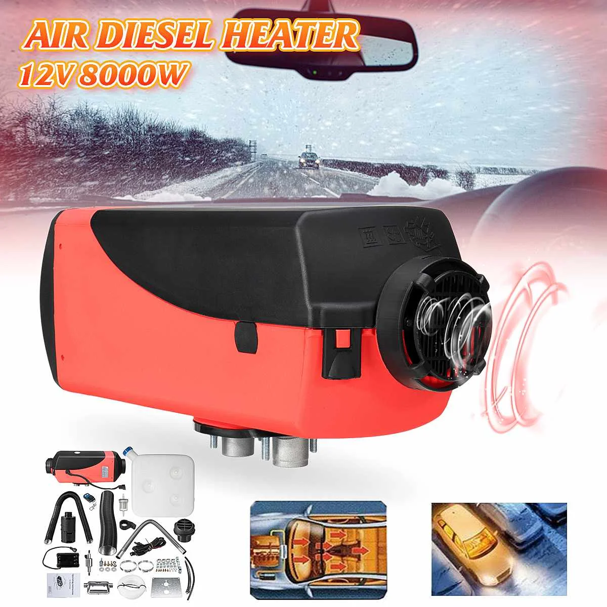 

Car Trucks Bus Boat 12V 5KW 8KW LCD D iesel Air Heater Tank Planar Motorhome Silencer LCD Screen Control RV Automatic Various