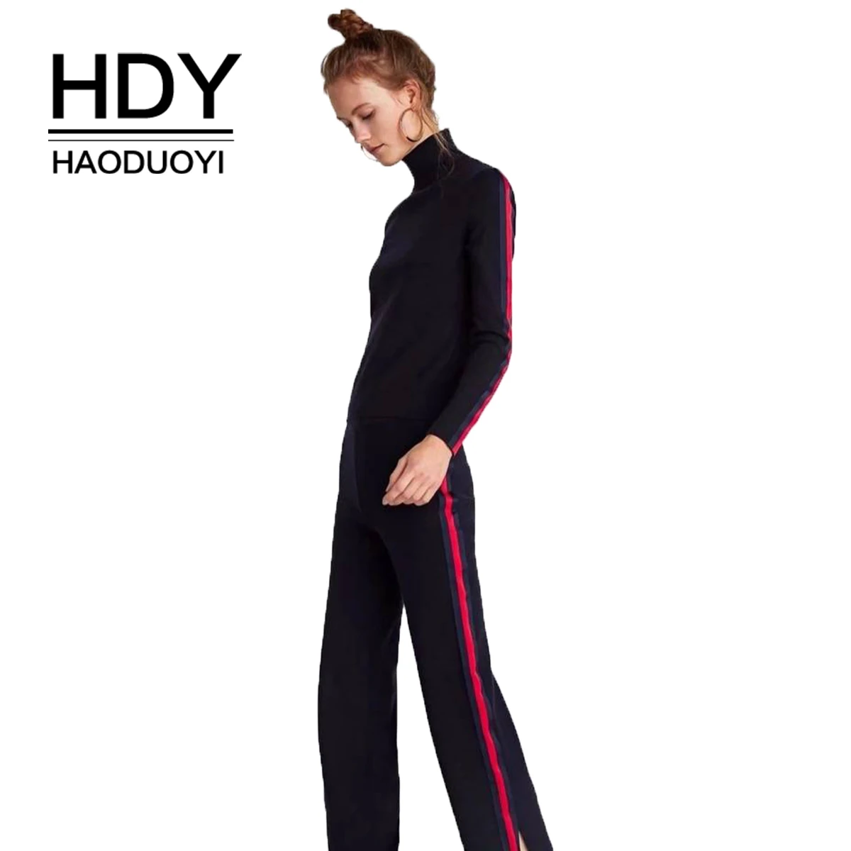 

HDY haoduoyi Casual Retro Half-high Collar Stitching Base Primer Sweatshirts Black Streetwear Autumn New Arrival Sweatershirt