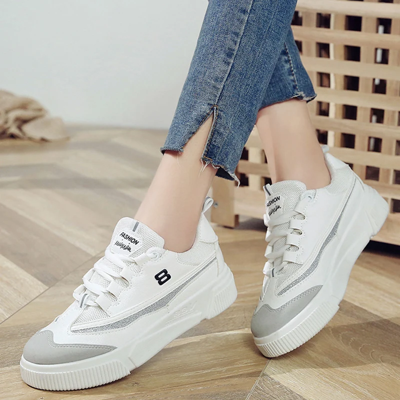 

2019 Spring White Shoes Women Canvas Shoes Fashion Female Sneakers Women Vulcanize Shoes Ladies Platform trainers basket femme