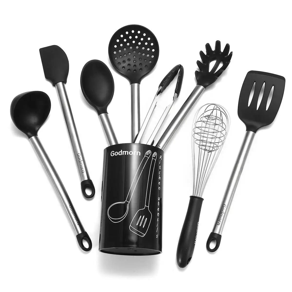 

9Pcs Non-Stick Kitchenware Silicone Heat Resistant Kitchen Cooking Utensils Baking Tool Black Cooking Tool Sets Stainless Steel
