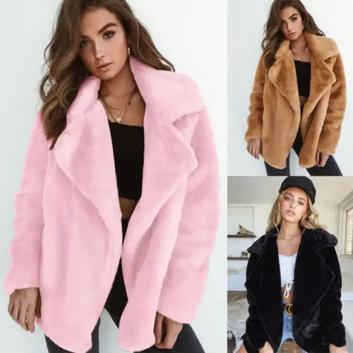 

Womens Teddy Warm Fluffy Coat Fleece Faux Fur Jacket Ladies