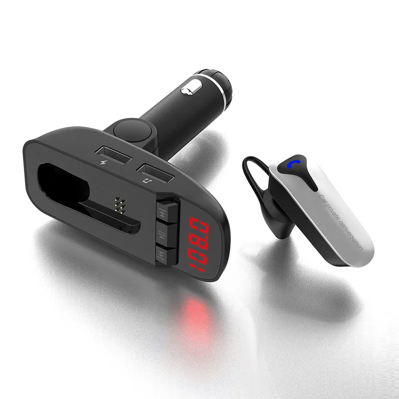 ER9 Bluetooth Wireless Earphone Hands Free MP3 Adapter car FM Transmitter Headset In ear Cigarette Lighter Plug Kit USB Charging