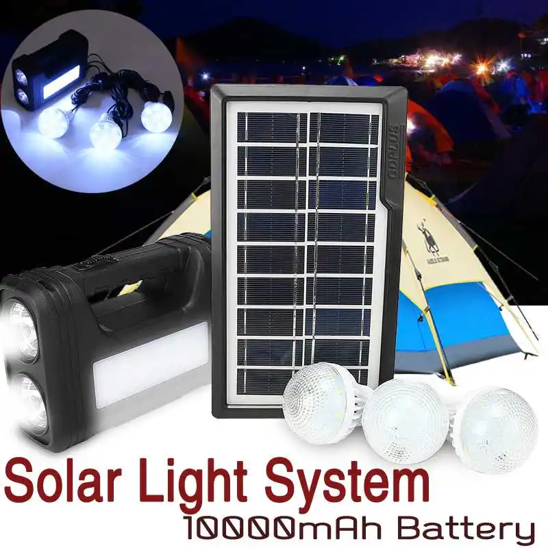 

Home USB Charger System Solar Power Panel Generator Kit with 3 LED Bulbs Light Indoor/Outdoor Lighting Over Discharge Protect