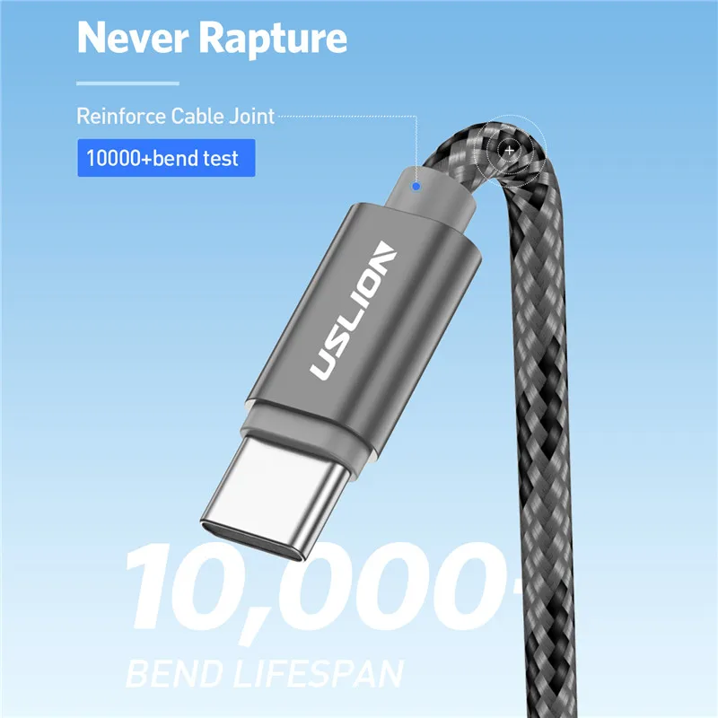 USLION usb type C кабель для быстрой зарядки USB C type-C телефонный кабель для samsung Galaxy S9 S8 xiaomi mi 8 5S с нейлоновой оплеткой для синхронизации данных