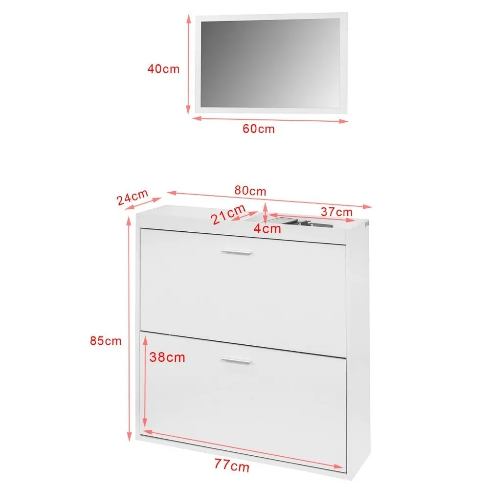 SoBuy FSR61-W, Hallway Furniture Set, Shoe Cabinet Shoe Rack Storage Cupboard with Wall Mirror