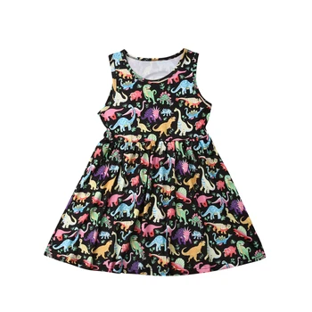 

2019 New Children Baby Girl Summer Dress Sleeveless Dinosaur Print Cotton Dresses Sundress Clothes
