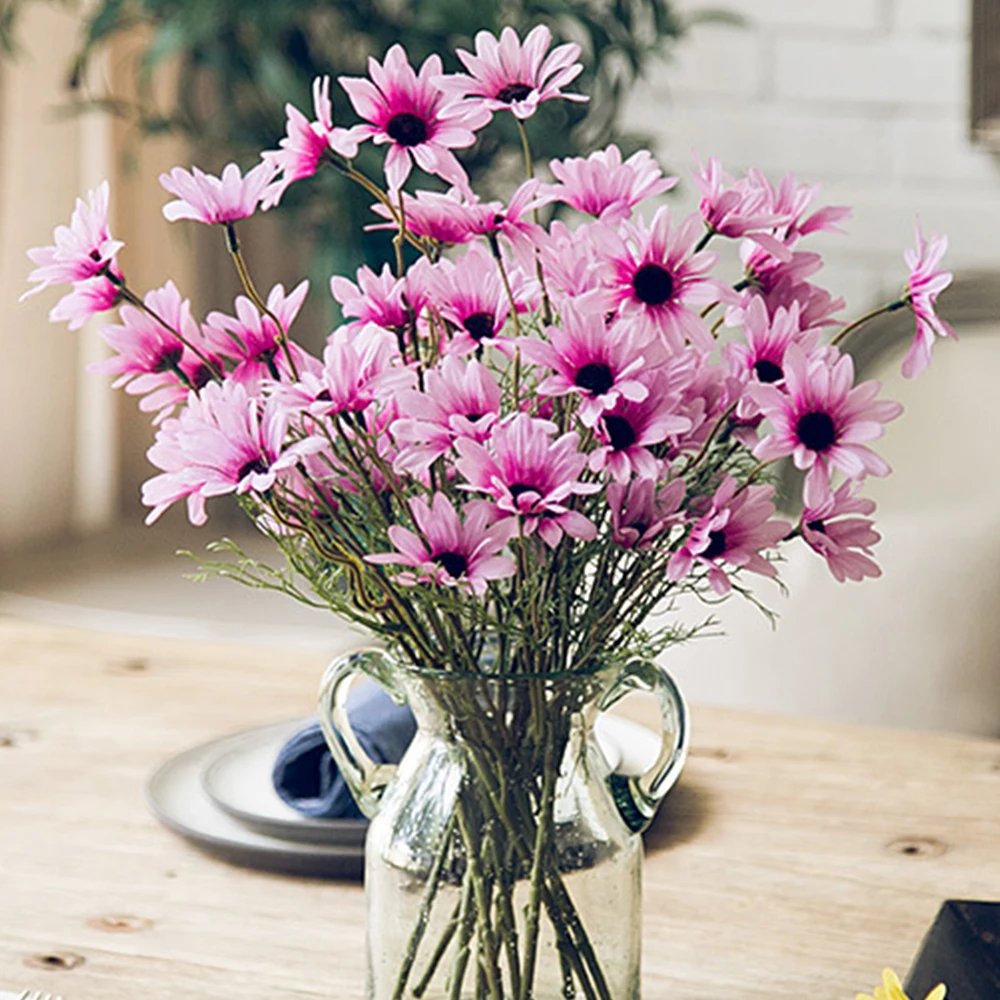 

5 Heads/Branch Artificial Dasiy Flowers Silk Fake Flowers Decorative Stamen Small Daisy for Wedding Holding Flowers Home Decor