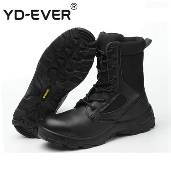 

YD-EVER Large Size Safety Shoes Men PU Leather Steel Toe Work Shoes Winter Plush Safety Boots Puncture-proof Work Boots For Mens