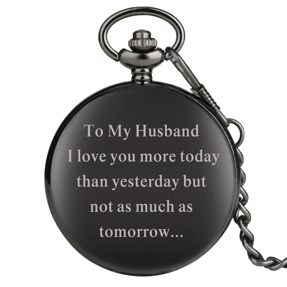 

Men's Pocket Watch Black To My Husband Series Pendant Watch Link Chain for Husband
