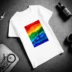 Модная футболка с коротким рукавом, с принтом радуги, абстрактный пейзаж, 100% хлопок, футболки с круглым вырезом, унисекс, пара футболок
