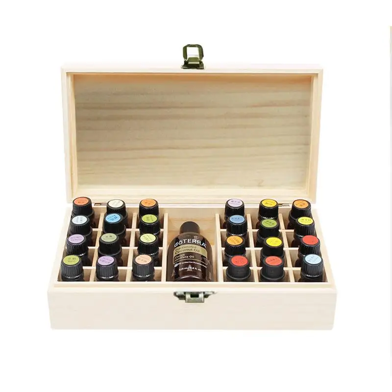 

24 Slot Essential Oil Bottle Wooden Storage Box Case Cosmetics Nail Polish Bottle Organizer Premium Wooden Makeup Case Holder