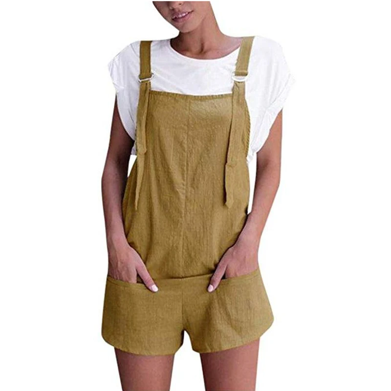 Kenancy Women Overalls And Jumpers Elastic Waist Dungarees Linen Cotton