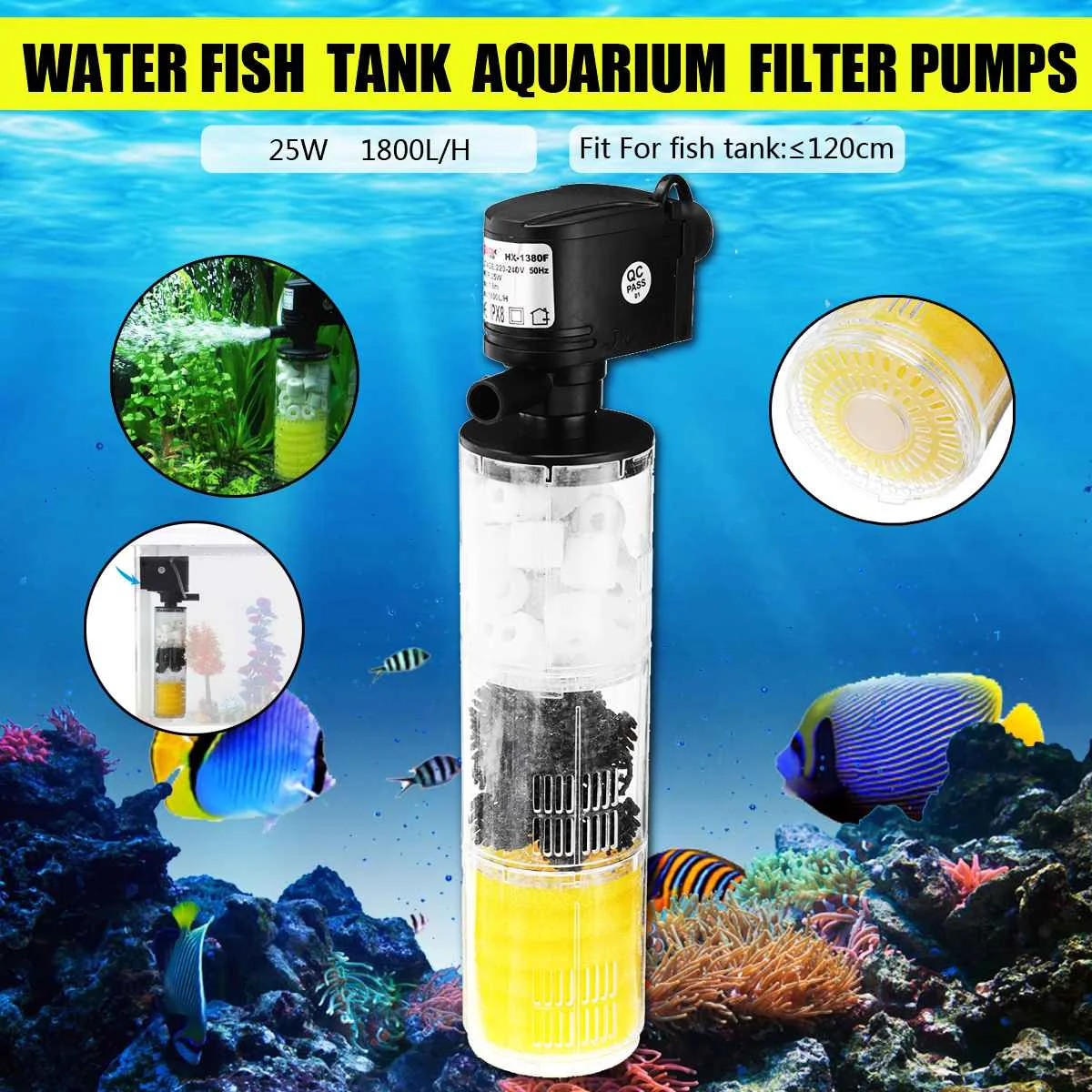 

3 in 1 Aquarium Internal Filter Aquarium Pump Aquarium Filter Fish Tank Filter For Aquarium Air Pump Air Oxygen Increase EU Plug