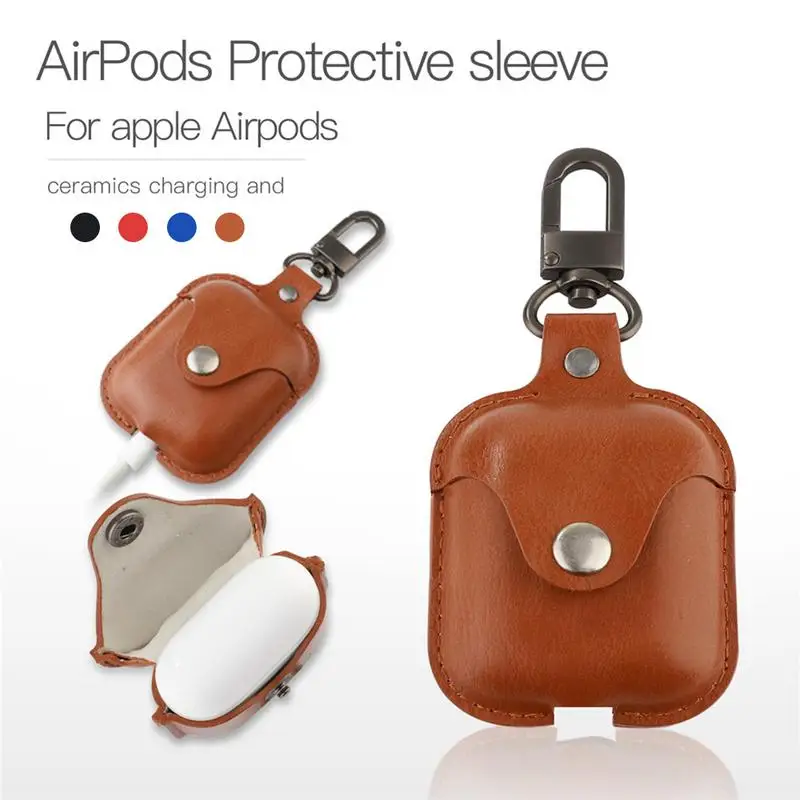

For Apple AirPods Protective PU Cover Bluetooth Wireless Headset Hanging Drop Resistant Keychain Storage Bag Cover Black Coffee