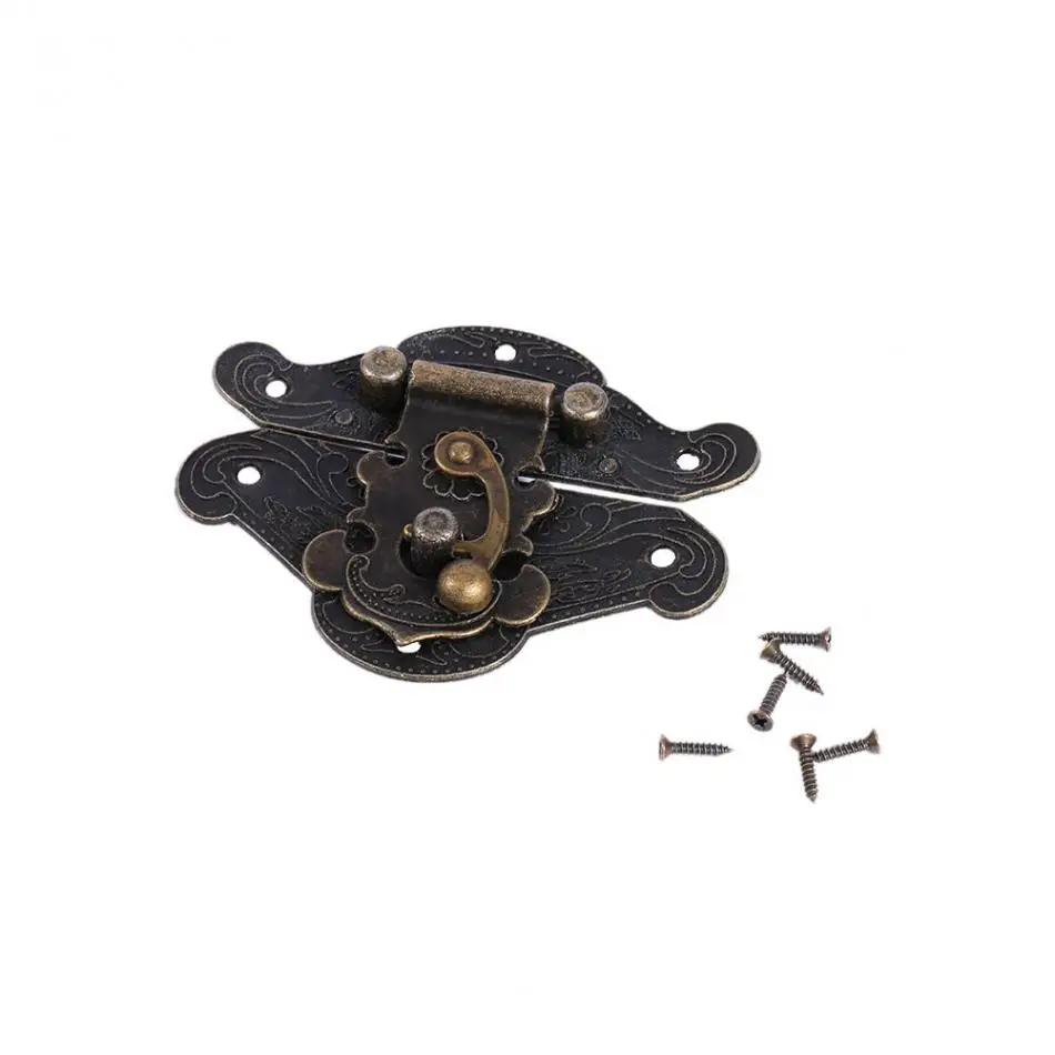 1Pcs L/M/S/XS/XXS Antique Bronze Zinc Alloy Decorative Lock Hasp Retro Vintage Wooden Jewelry Box Cabinet Padlock With 6 Screws
