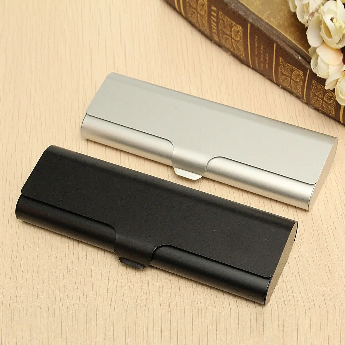 Slim Matte Hard Metal Spectacles Glasses Eyewear Cases Black Silver