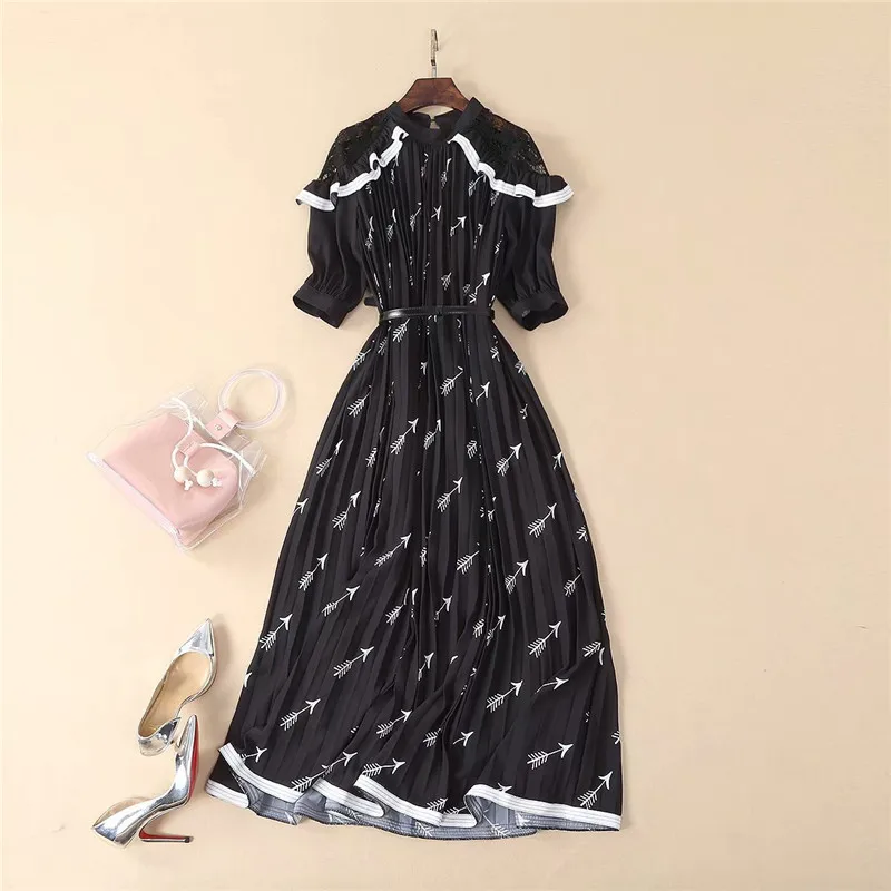 Imprimer Longs Tenue Élégant Fête Vêtements Ruches Designer Manches Noir Robes 2019 Poisson D'été Moitié De Os Femme Femmes Maixi UxH4n55vw6