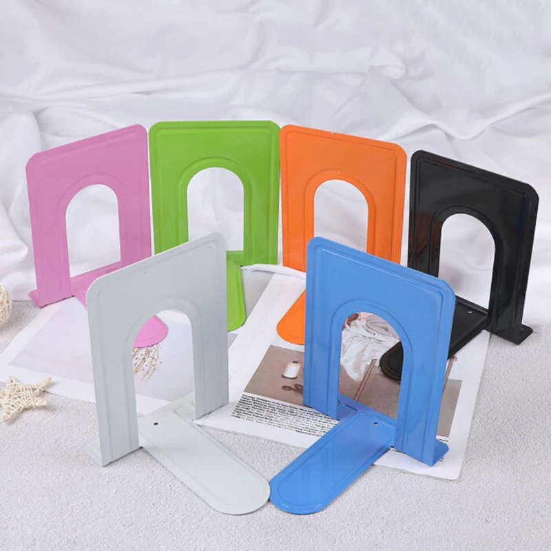 

2pcs Bookends Heavy Duty Non-Slip Metal Bookend Book Ends Stand school home Office Stationery Supply Pink/Black/Blue/Green/White
