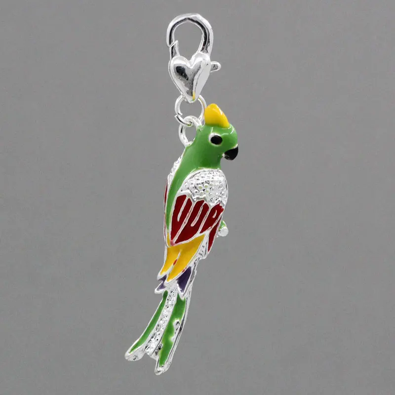 

Lovely Clip On Charms Parrot Silver Plated Enamel Multicolor,5PCs (K00182)