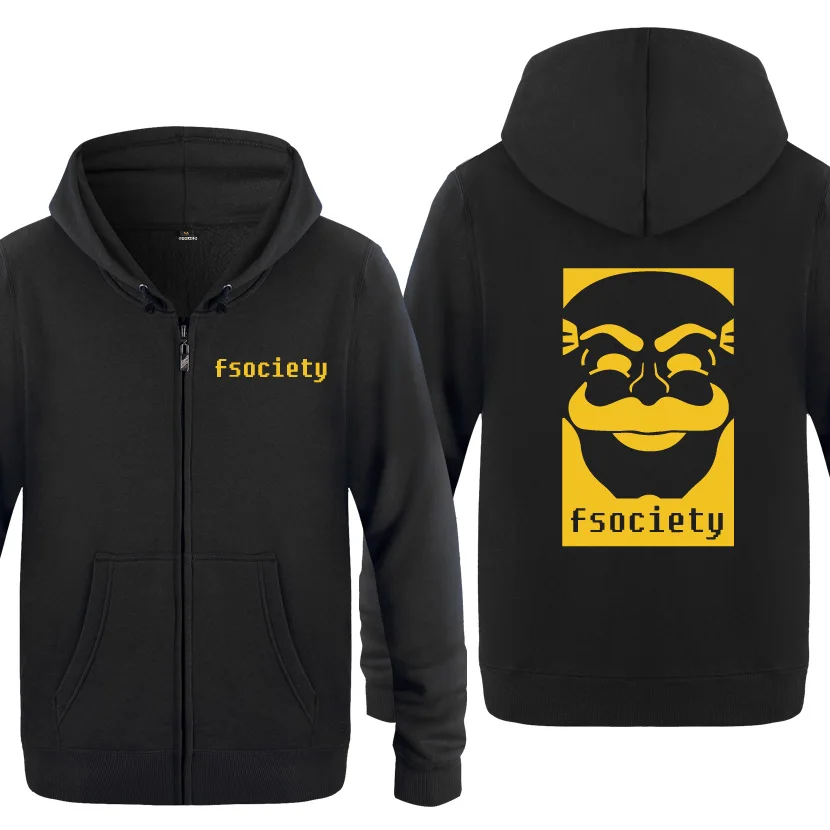 Мужские флисовые толстовки на молнии с капюшоном Banksy Fsociety роботом 2018 | Мужская