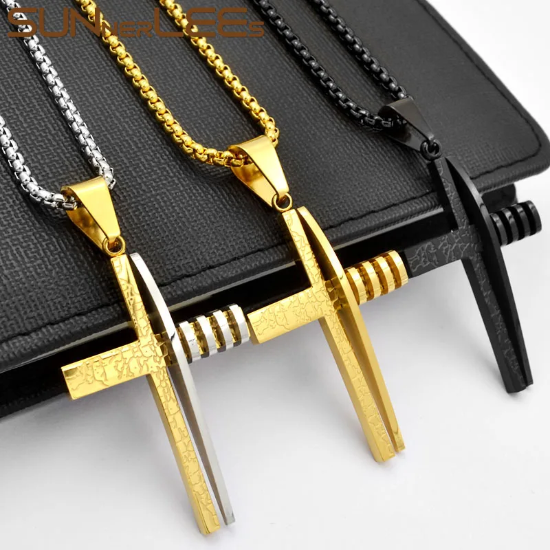 SUNNERLEES Jewelry Stainless Steel Jesus Christ Cross Pendant Necklace Silver Color Gold Plated Link Chain Men Women Gift SP241 | Украшения