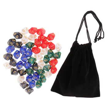 

50 Die Polyhedral Set Colorful 16mm D10 Dice with Dice Carry Bag for Dungones Dragons MTG RPG Funny Games Counting Cubes Gift