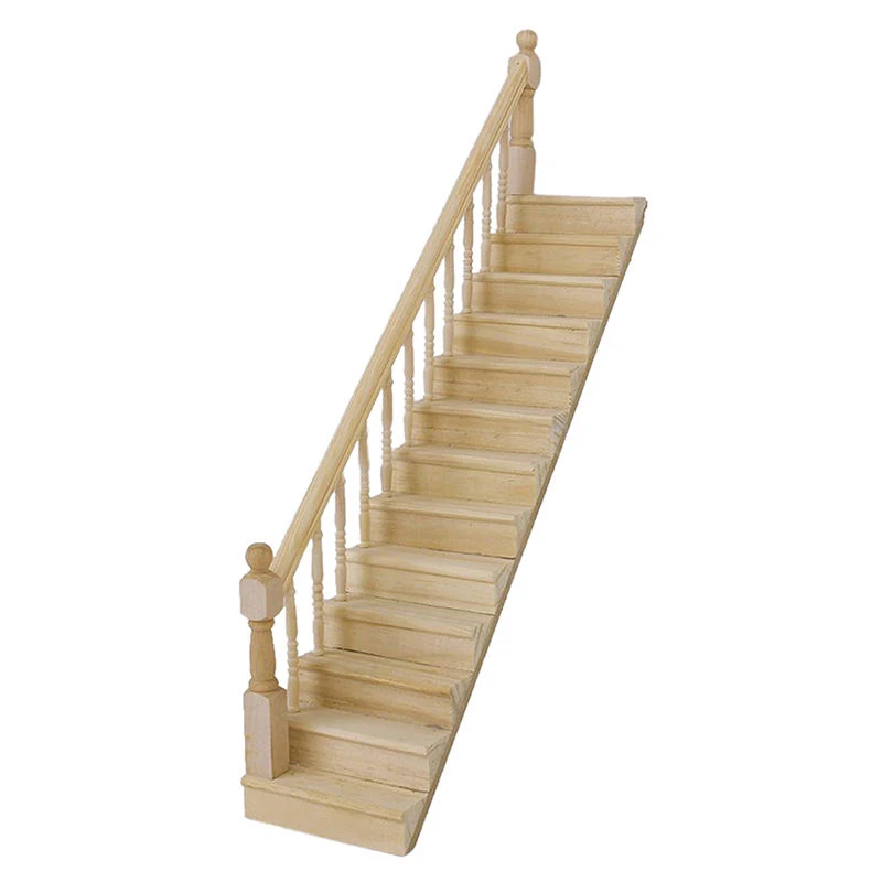 

Cute Dollhouse Assembled Wooden Staircase Stairs with Left/Right Guard Rails Dollhouse Wood Staircase