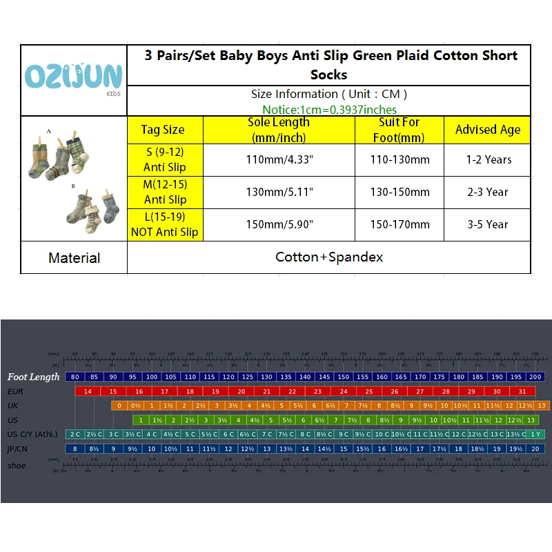3 пар/лот, Нескользящие домашние носки для маленьких мальчиков короткие хлопковые носки в зеленую клетку носки для четырех сезонов детские носки для мальчиков, Размеры S/M/L