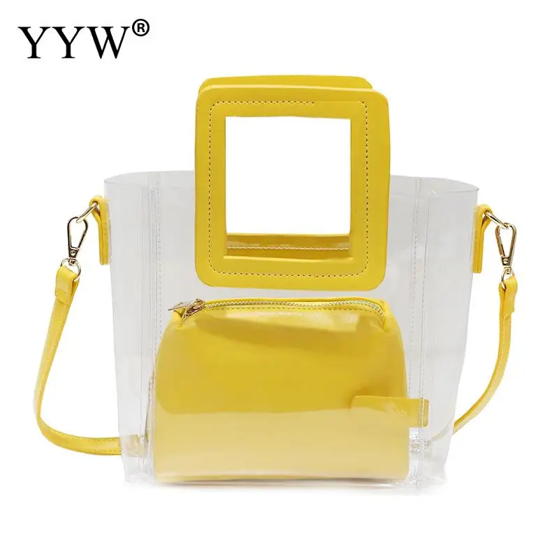 

Yellow Women Composite Bags pvc Transparent Handbags Women's Fashion Beach Bags Summer Shoulder Bags Female Casual Handbags Pink