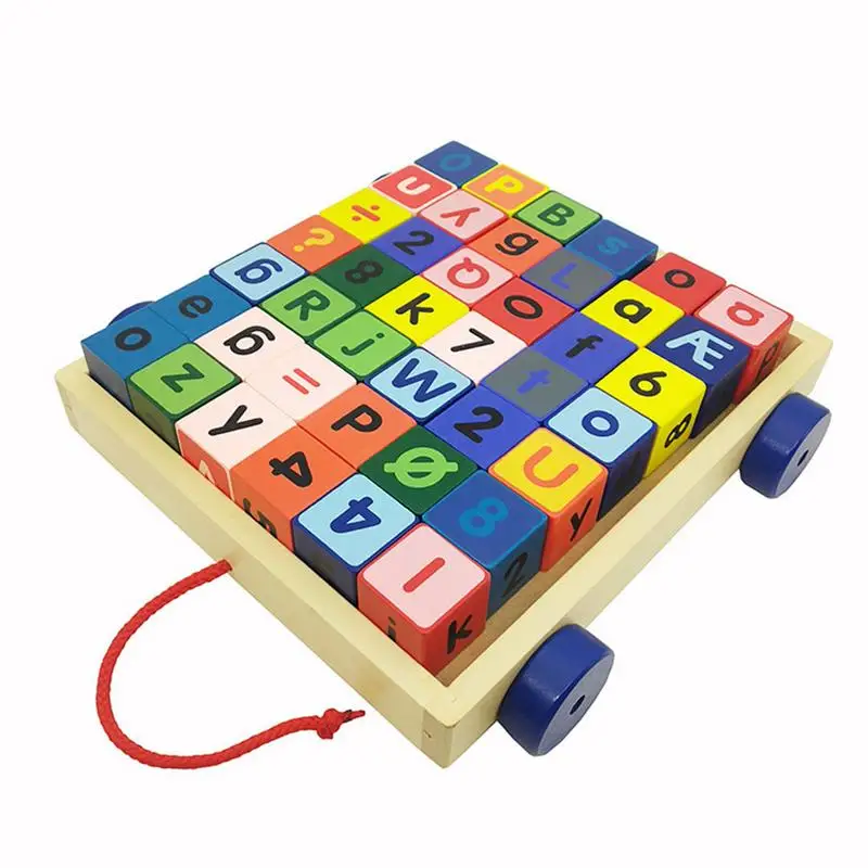 

42 Number Alphabet Wooden Toy Cognitive Building Blocks Children Digital Board Early Educational Letters Trailer Drag Puzzle Toy