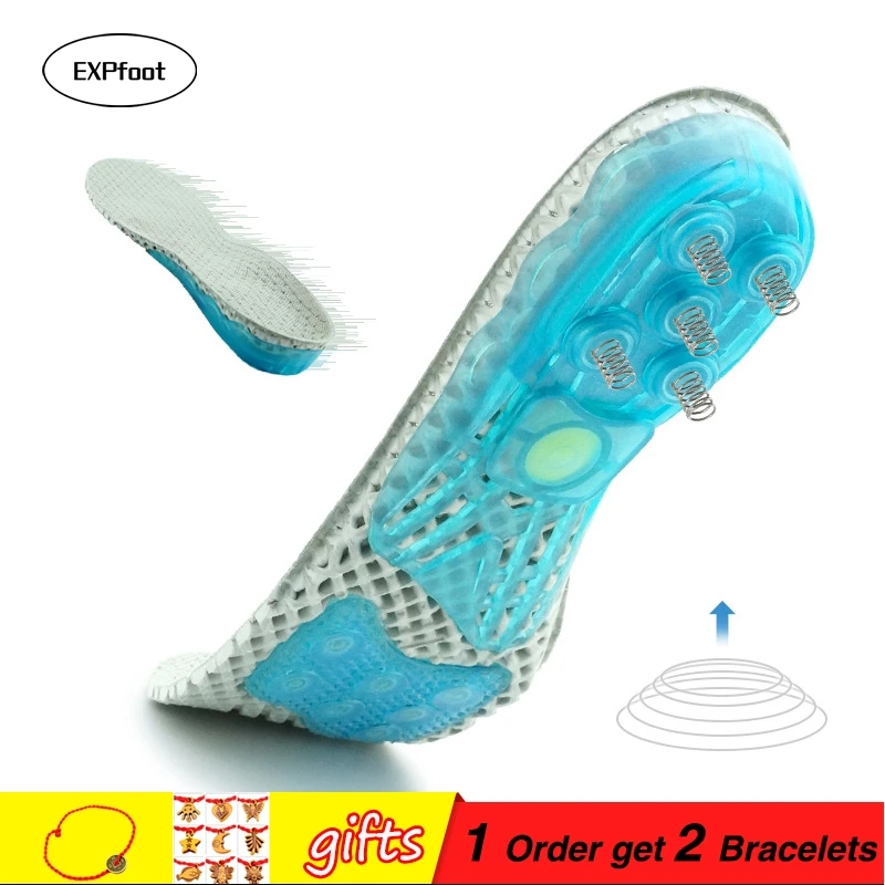 

Spring Silicone Shock Absorption Sports Insole Arch Support for flat foot Height Increasing with Antibacterial Bamboo Fabric