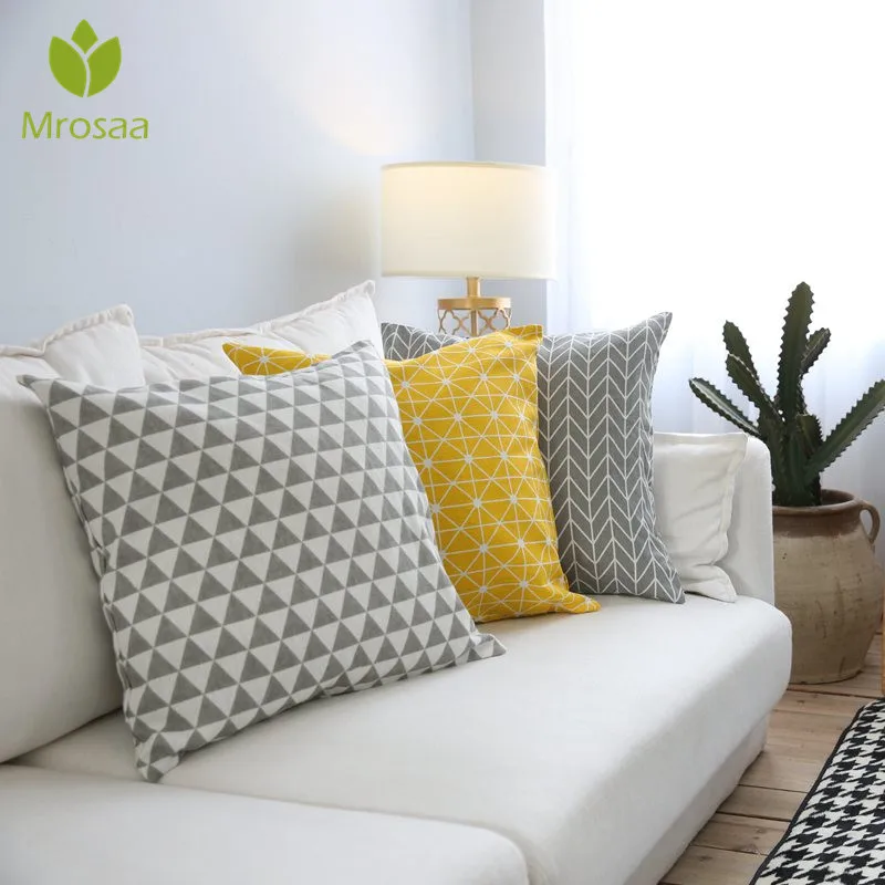Mrosaa Modern Plaid Geometry Printed Sofa Cushion Cover Yellow Geometry Printed Sofa Cushion Cover