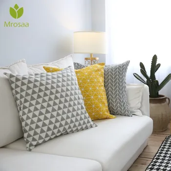 

Mrosaa Modern Plaid Geometry Printed Sofa Cushion Cover Yellow Grey Cotton Linen Decorative Throw Pillow Cover Home Decor