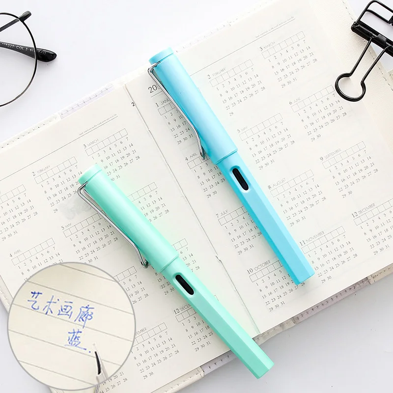 

Kawaii Plastic Fountain Pen Pure Colored Pen Set With Ink Sac Kids Girls Writing Gifts School Office Korean Stationery Supplies