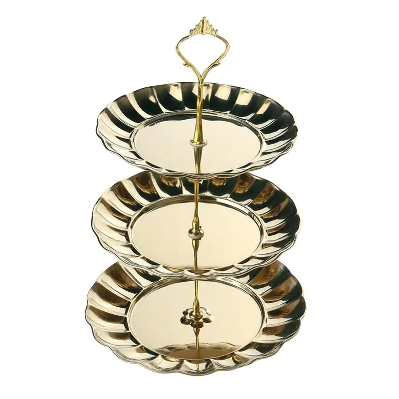 

Cake Stand Stainless Steel 3-Tiered Fruits Cakes Desserts Plate Stand