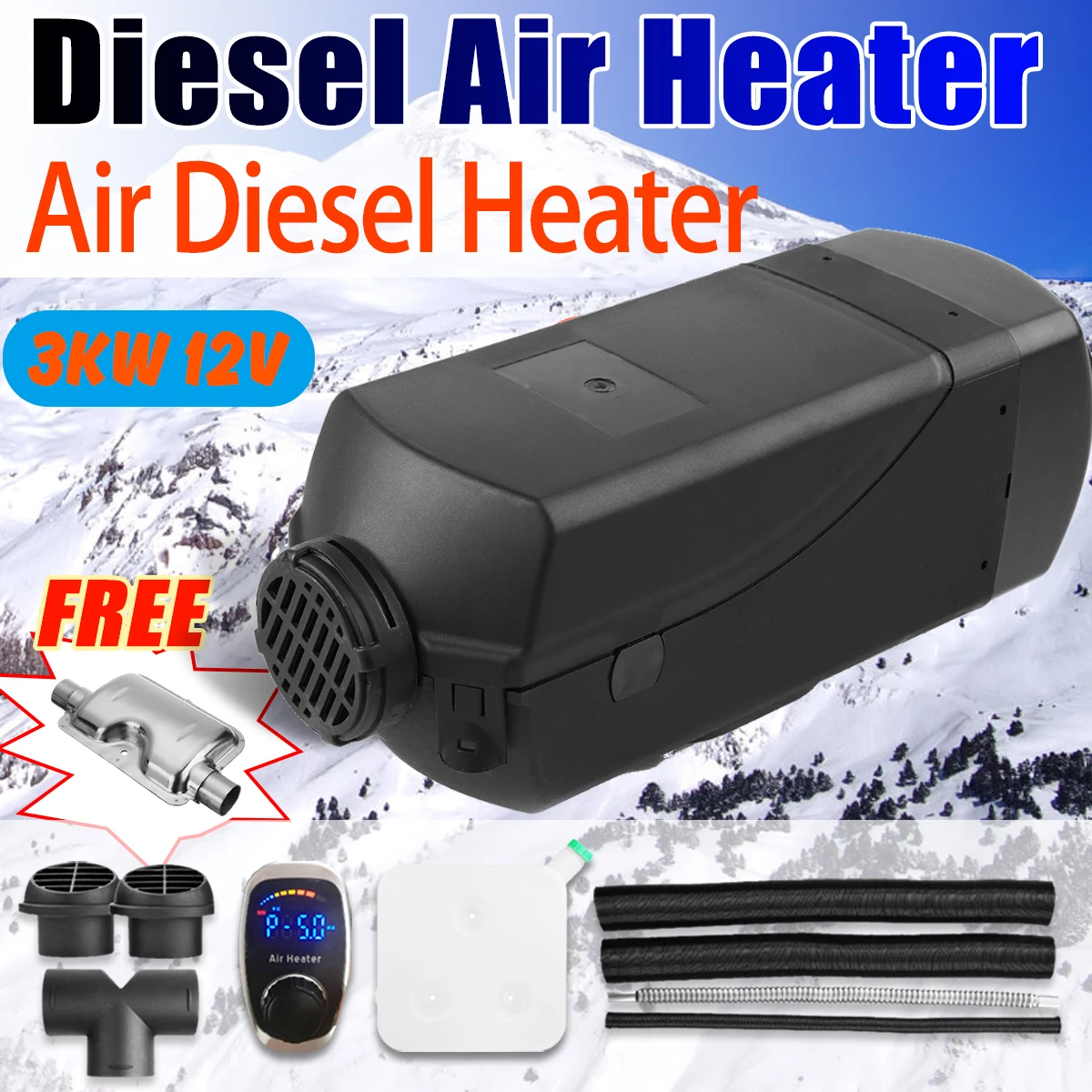

HCalory 12V 3kw Diesels Air Parking Heater Air Heating LCD Screen Digital knob Switch with Silencer For Trucks Bus Car Trailer