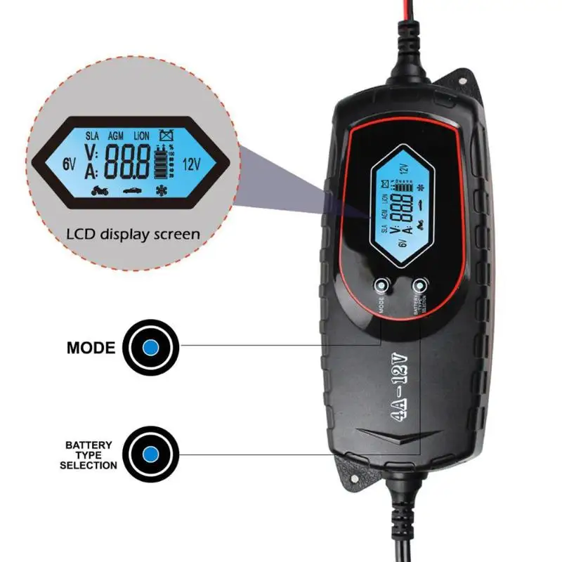 

12V/4A 6V/1A IP65 waterproof Car Motorcycle Battery Charger Intelligent Repair LCD Display with backlight Auto Car Accessories