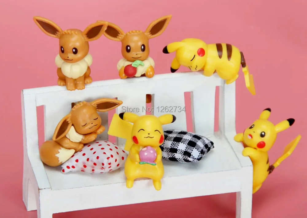 

Cute 6Pcs/set Pikachu Eevee 4-5CM Cup Edge Decoration Action Figures Toy Retail